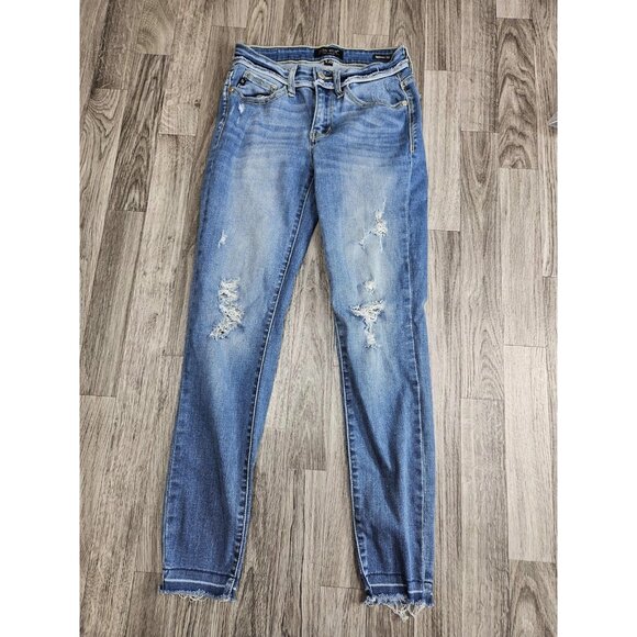 Judy Blue Jeans Womens 1/25 Medium Wash Skinny Fit Distressed Raw Hem Pants - Picture 1 of 13